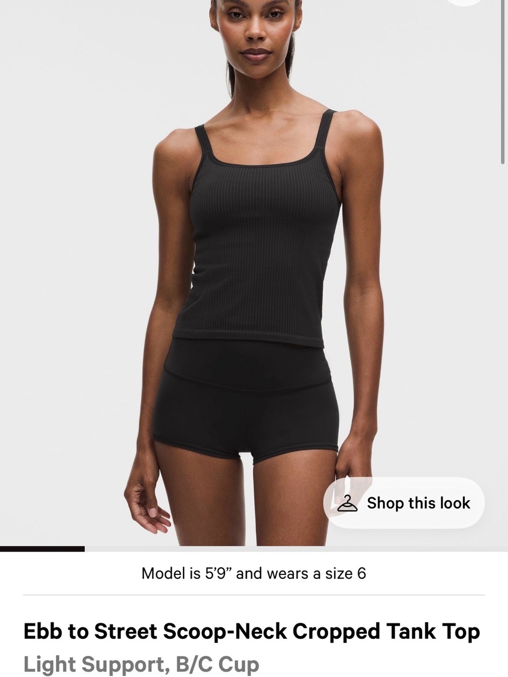 lululemon athletica Black Ribbed Scoop-Neck Cropped Tank